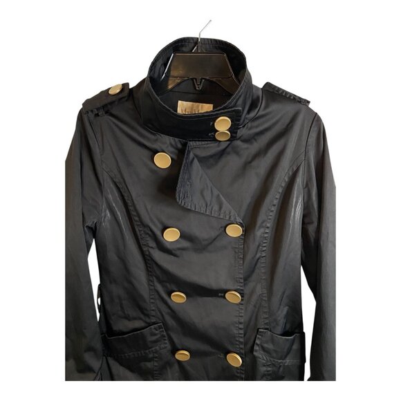 Max Mara medium black rain jacket trench coat flat buttons water resistant - Picture 3 of 9